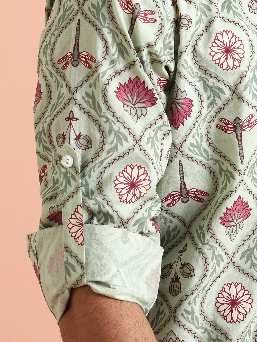 Green Cotton Printed Short Kurta - Image 5