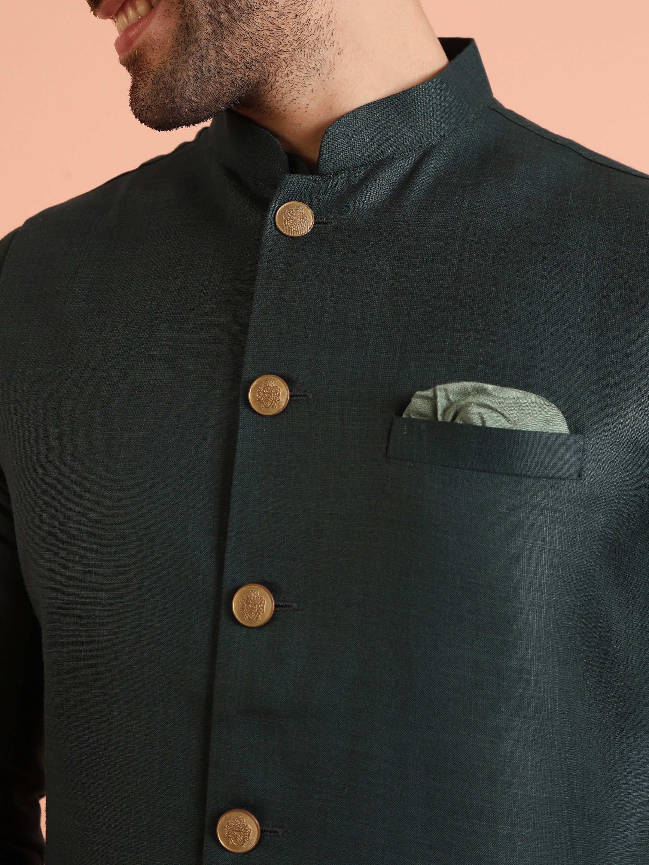Green Solid Kurta Jacket Trouser Set - Image 6