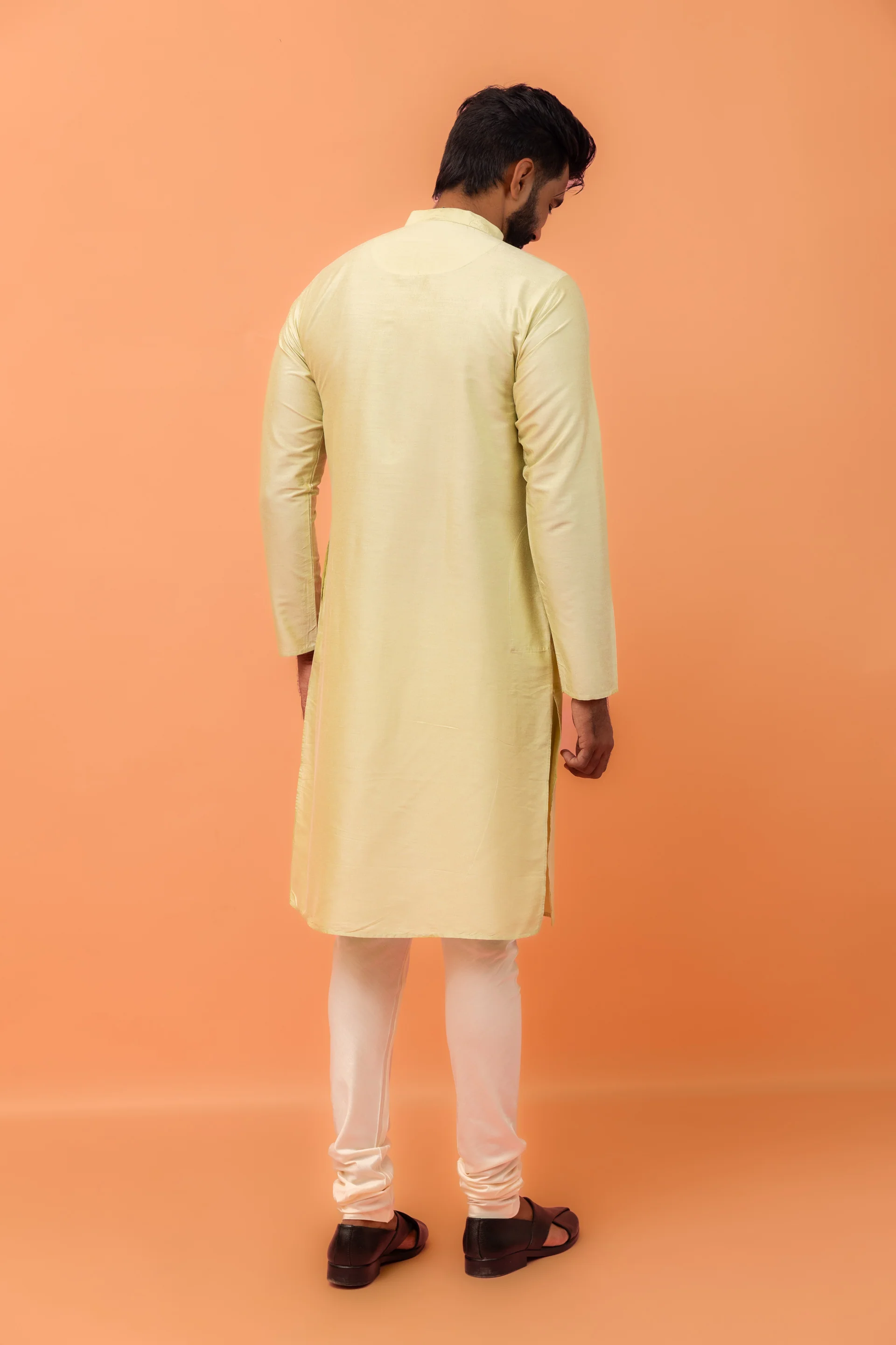 Light Yellow Silk Blend Kurta Churidar Set - Image 4