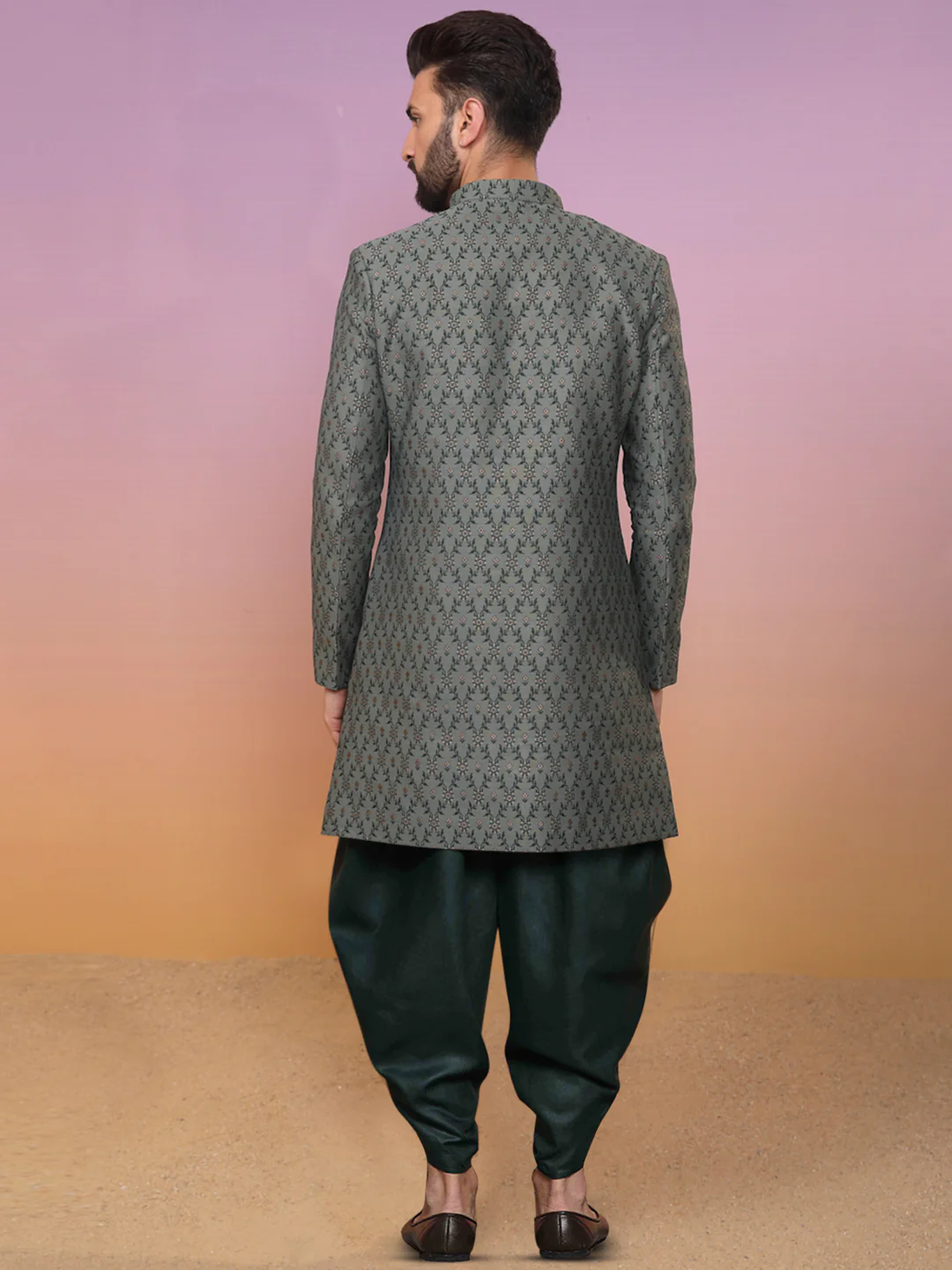 Men Grey Indowestern Dhoti Set - Image 4