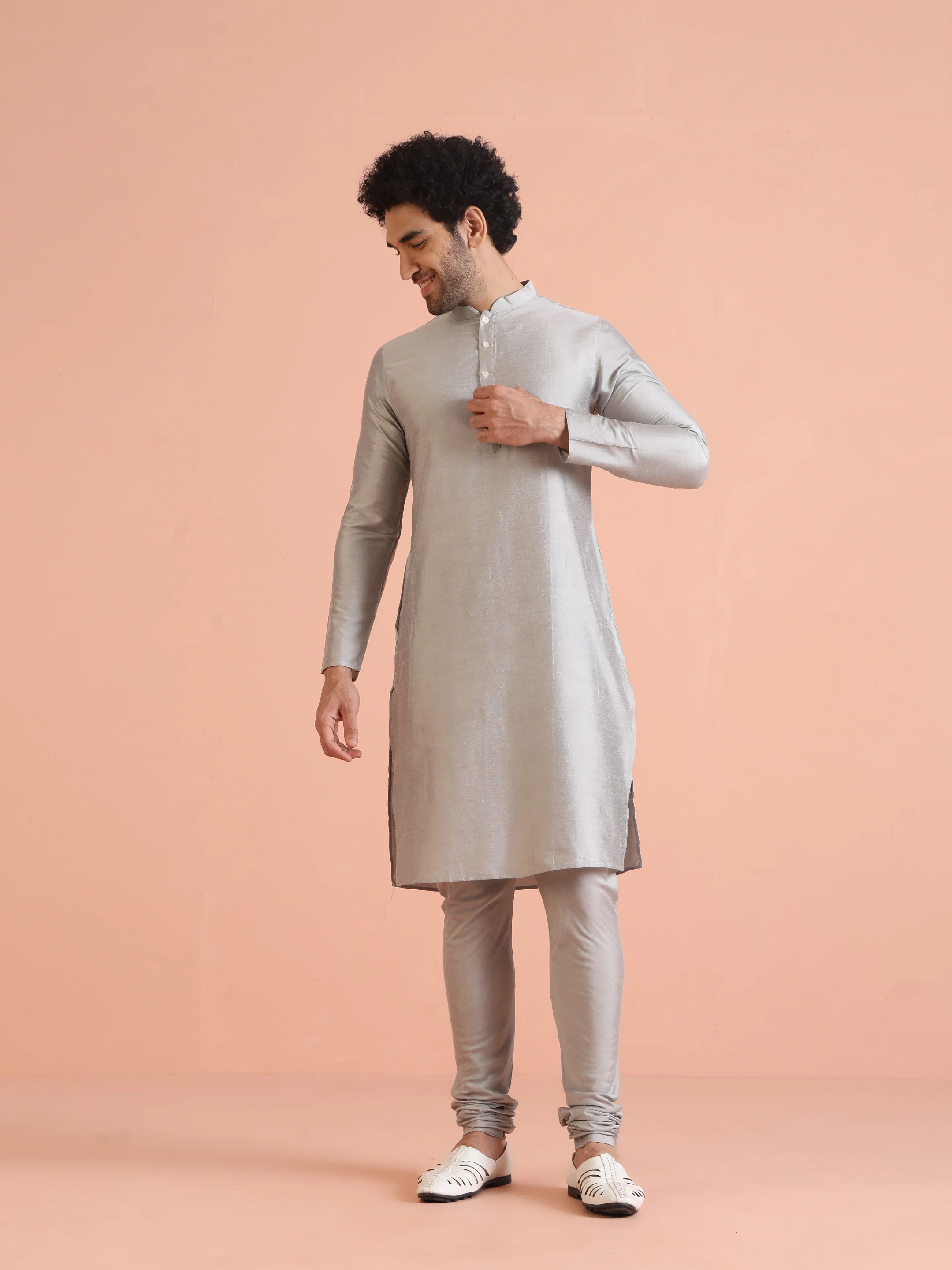 Beige Art Silk Embroidered Sherwani Achkan Set - Image 6