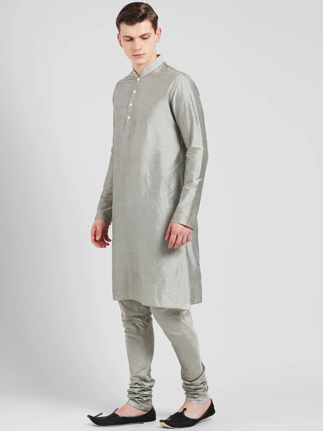 Men Grey Kurta Churidar Set - Image 2