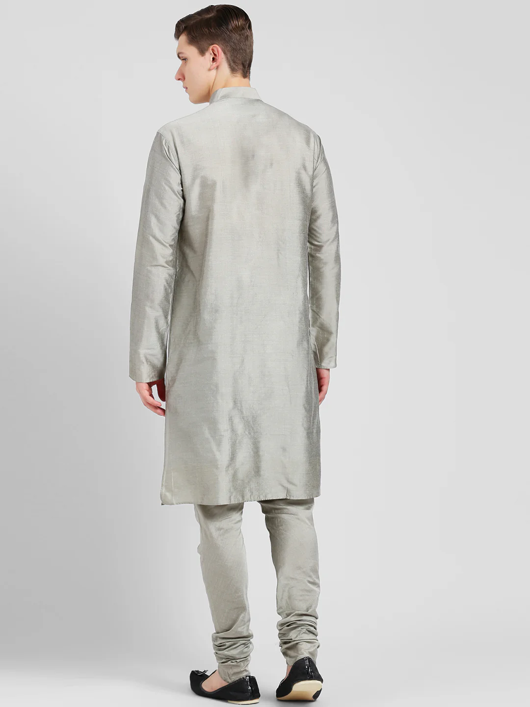 Men Grey Kurta Churidar Set - Image 4