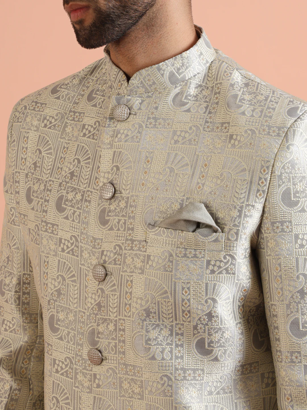 Men Grey Kurta Indowestern Trouser Set - Image 6