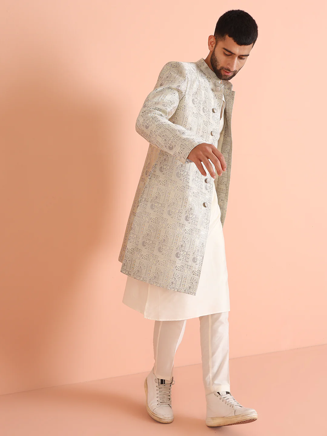 Men Grey Kurta Indowestern Trouser Set - Image 8