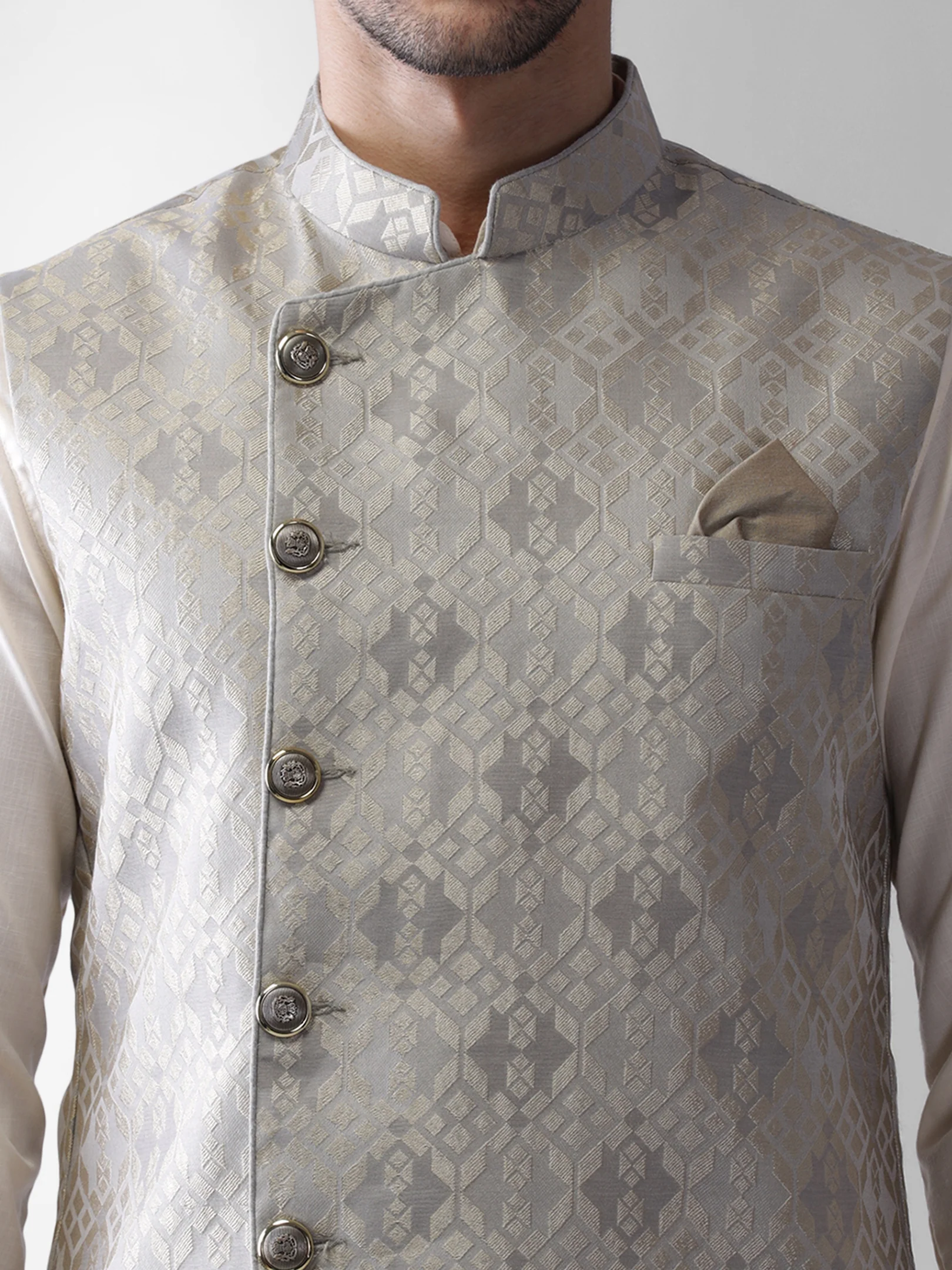 Kisah Men Grey Kurta Jacket Dhoti Set - Image 6