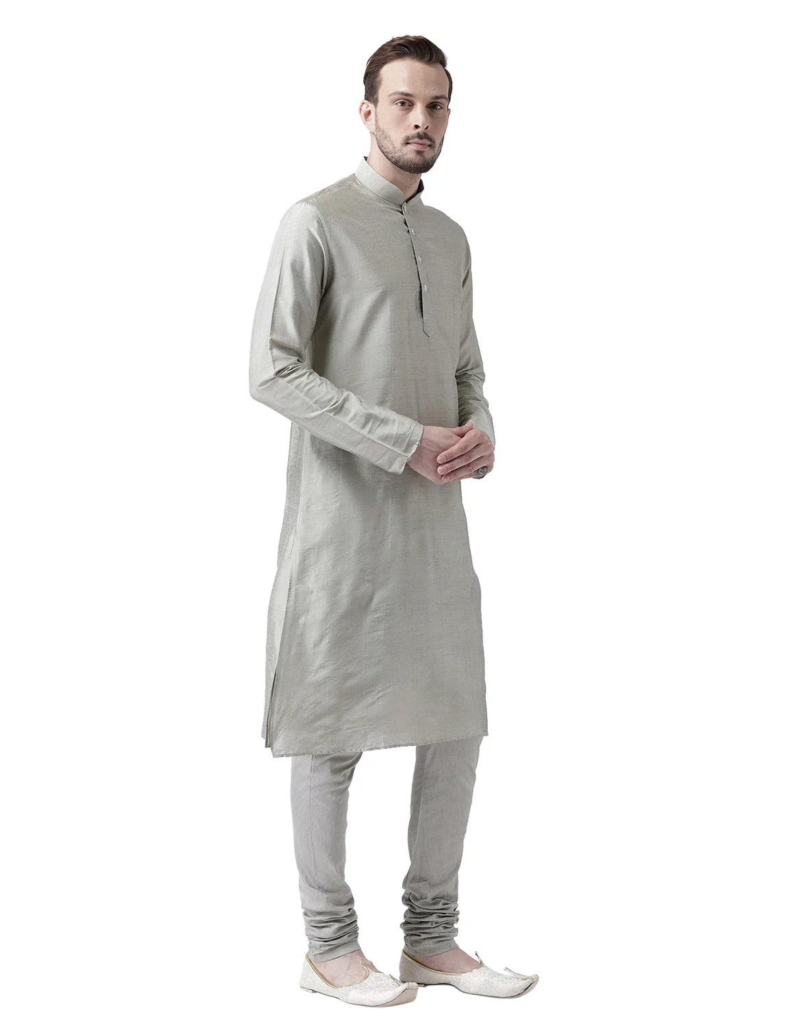 Silver Grey Solid Plain Kurta - Image 3