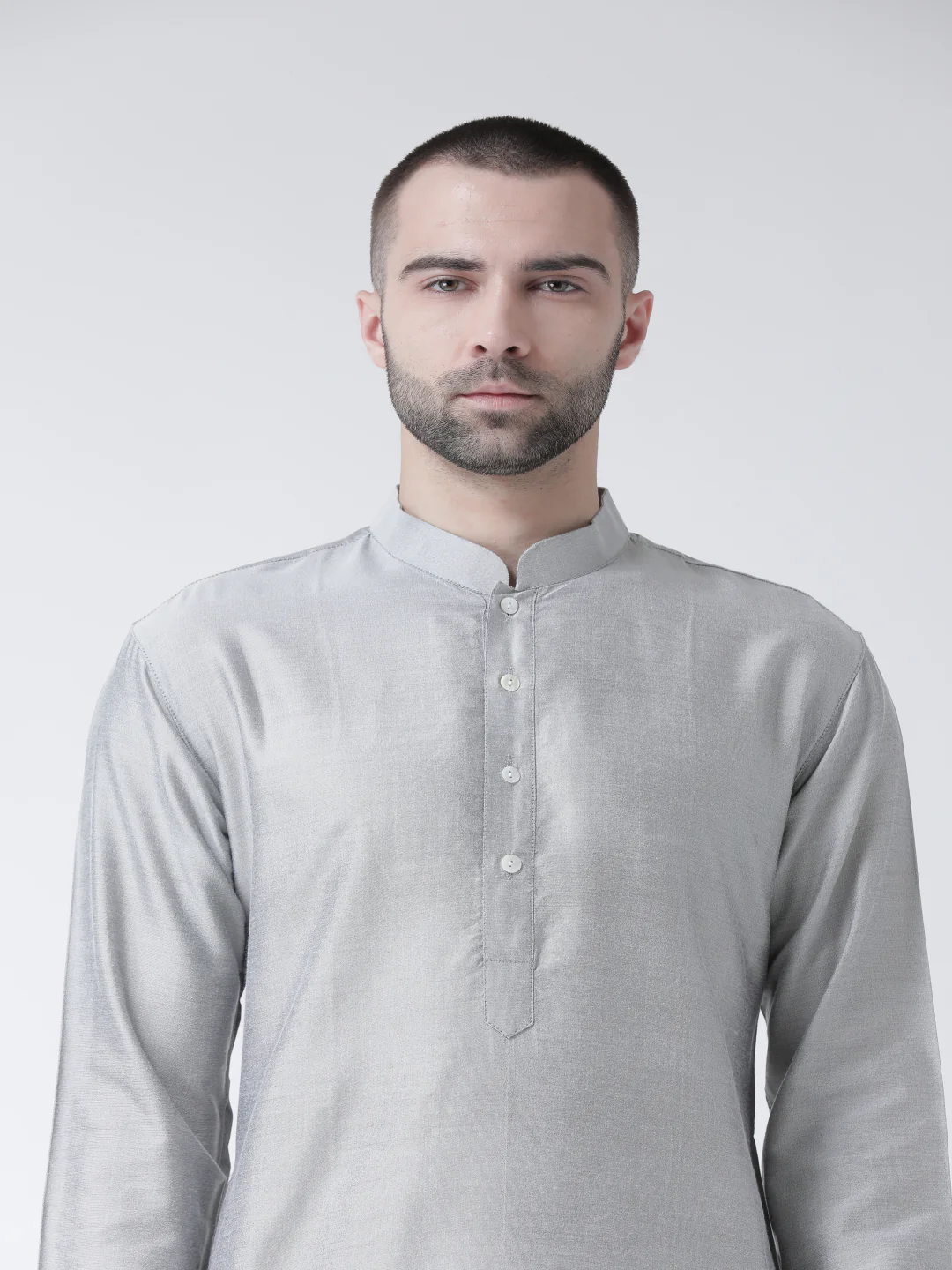 Grey Cotton Silk Plain Kurta - Image 5