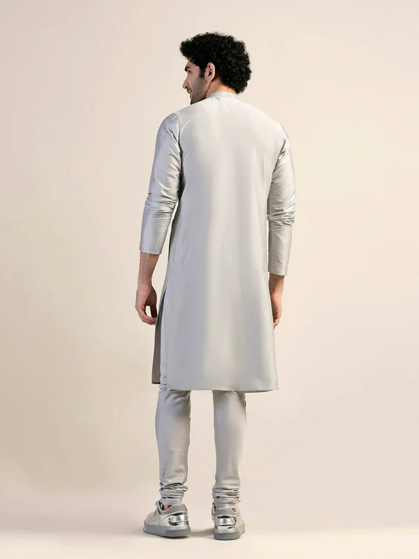 Silver Satin Metallic Panel Kurta - Image 4