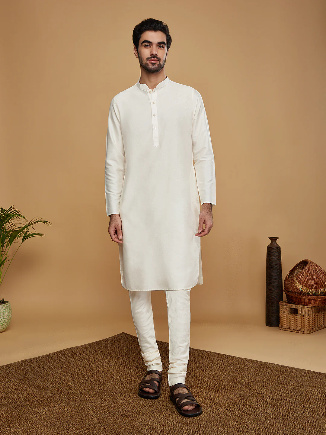 Kisah Men Grey Kurta Sherwani Churidar Set - Image 5