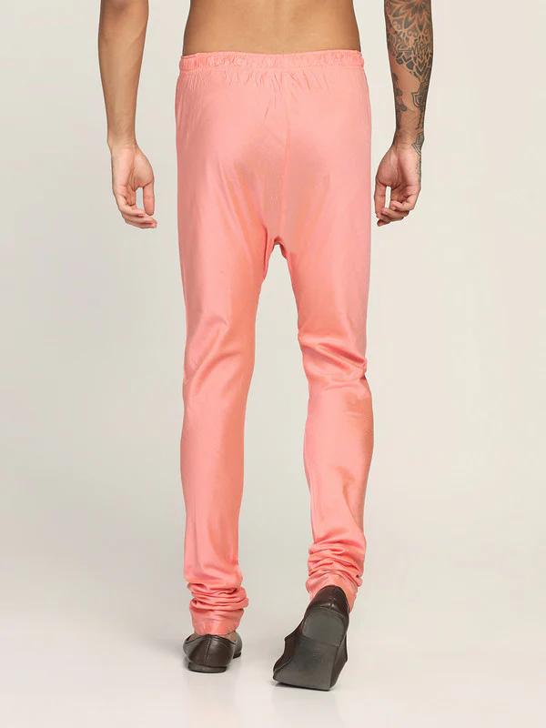 Peach Silk Blend Solid Drawstring Churidar - Image 4