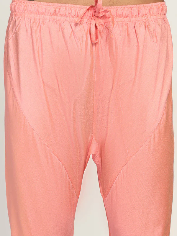 Peach Silk Blend Solid Drawstring Churidar - Image 5