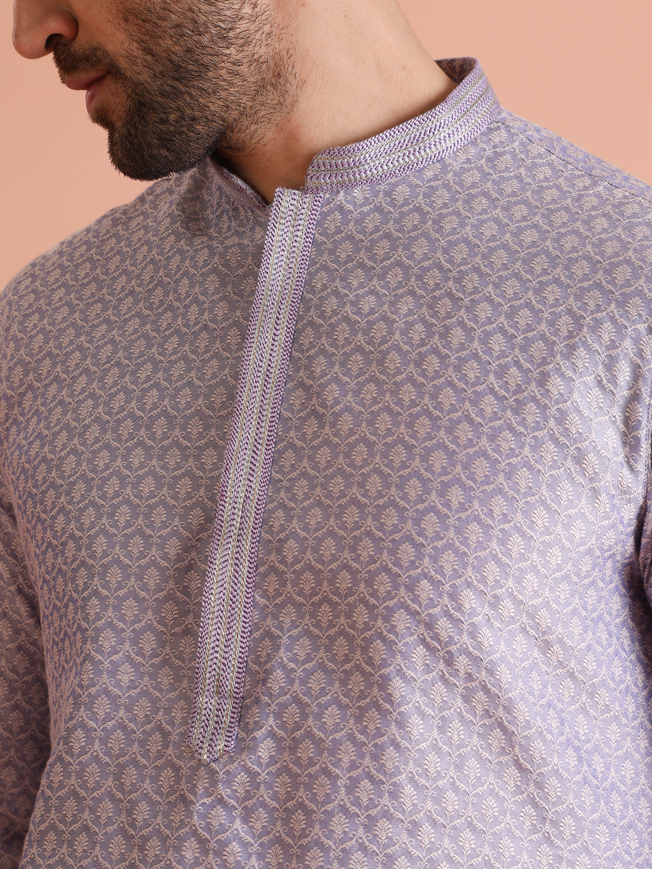 Lavender Printed Silk Blend Kurta - Image 5