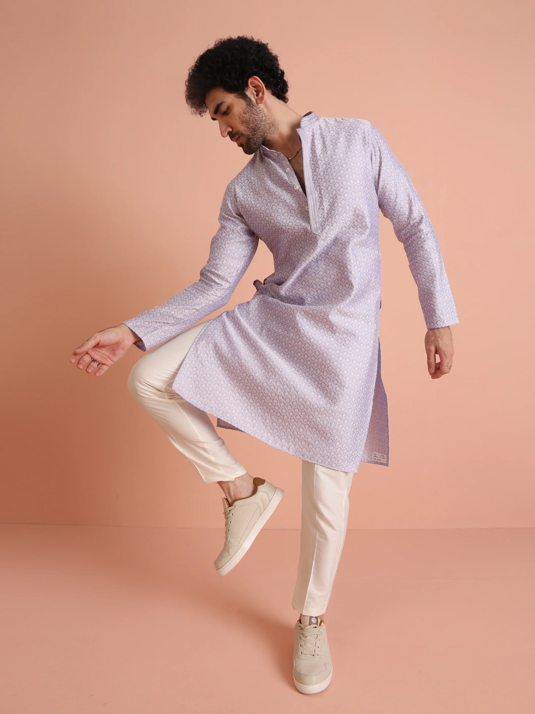 Lavender Printed Silk Blend Kurta - Image 6