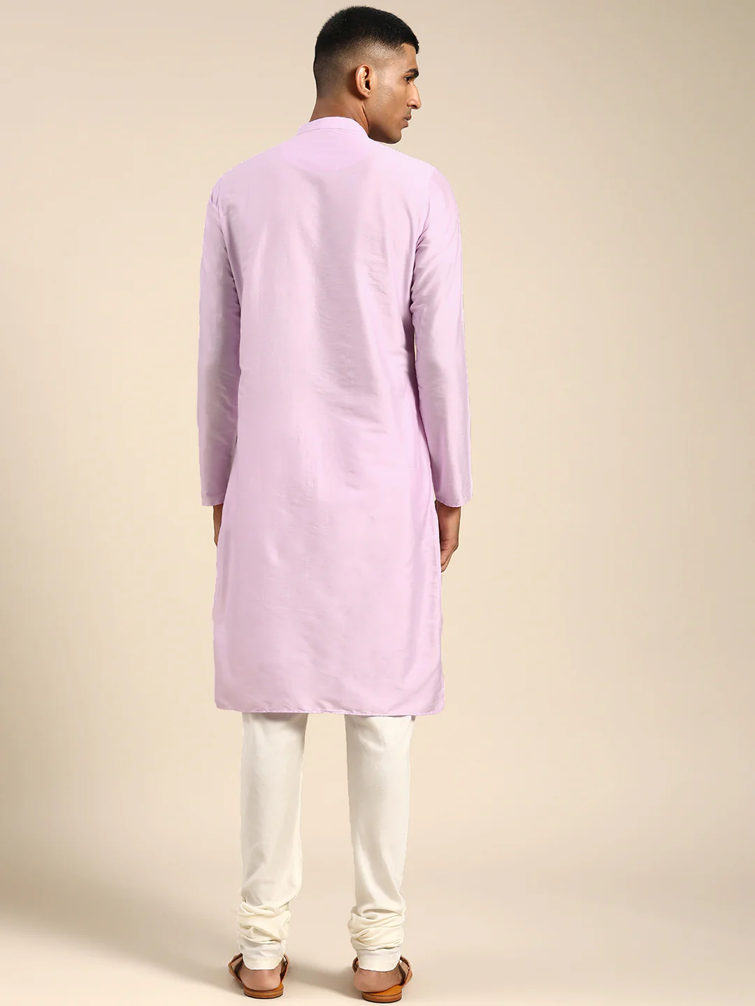 Men Lavender Solid Dyed Kurta - Image 3