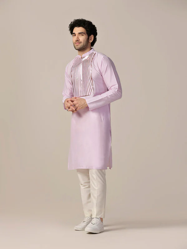Pink Silk Metallic Embellished Long Kurta - Image 3