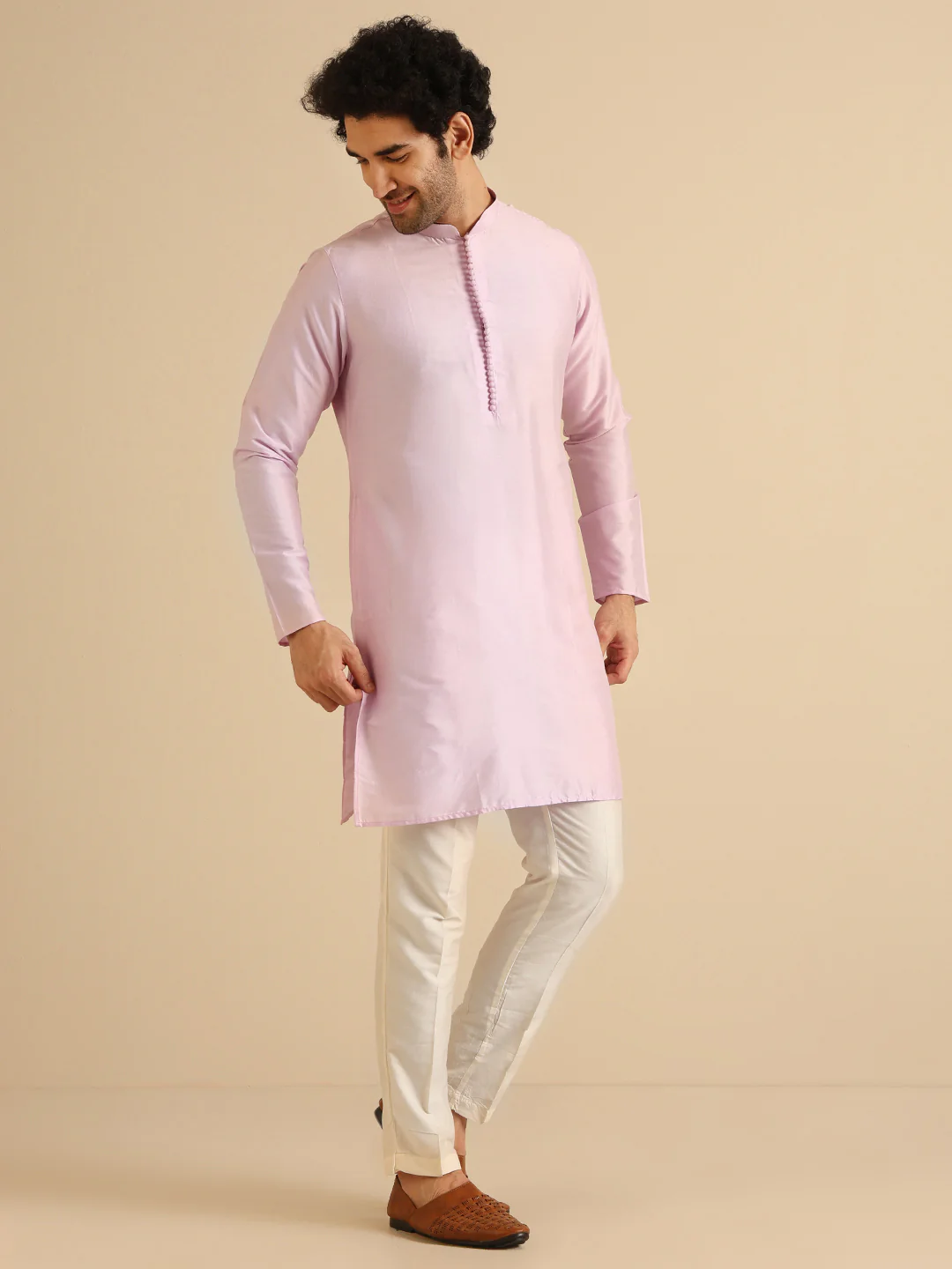 Men Lavender Mid Kurta - Image 2