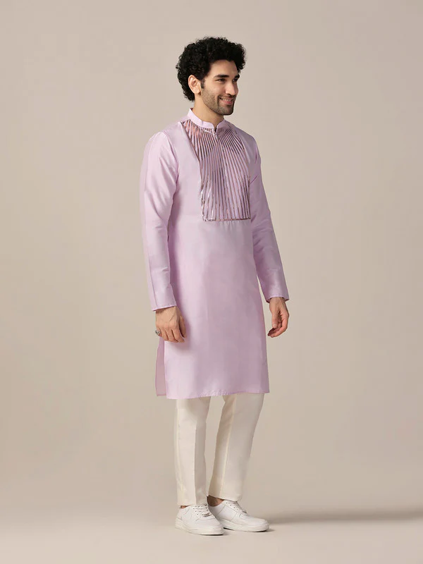 Men Lavender Kurta Trouser Set - Image 3