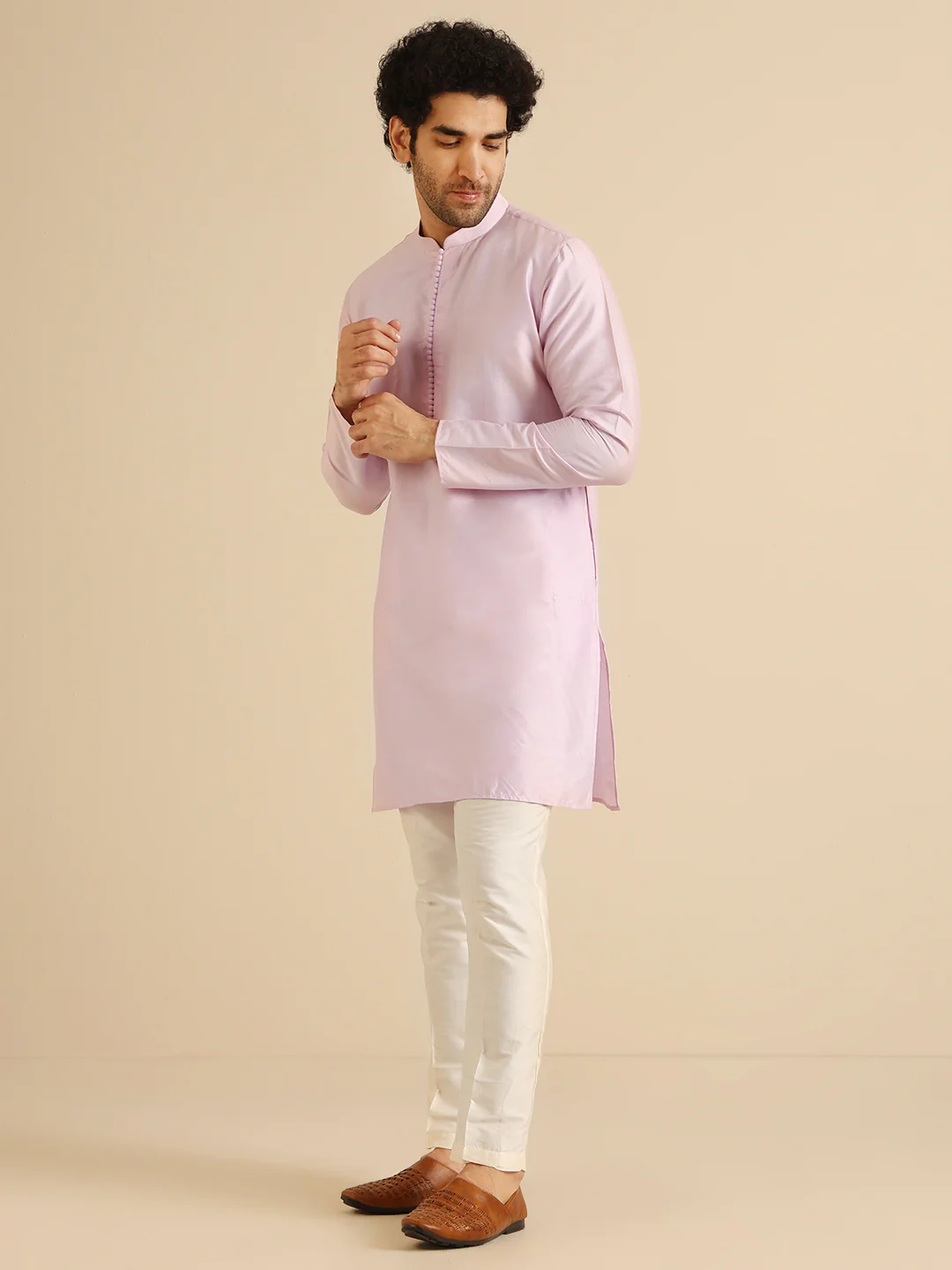 Men Lavender Kurta Trouser Set - Image 3