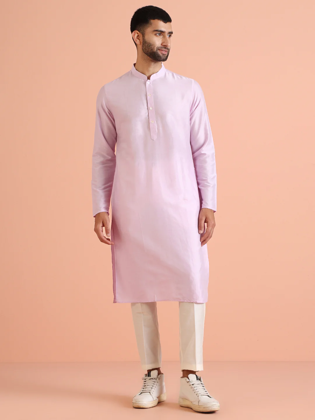 Lilac Cotton Silk Printed Sherwani Kurta Trouser Set - Image 5