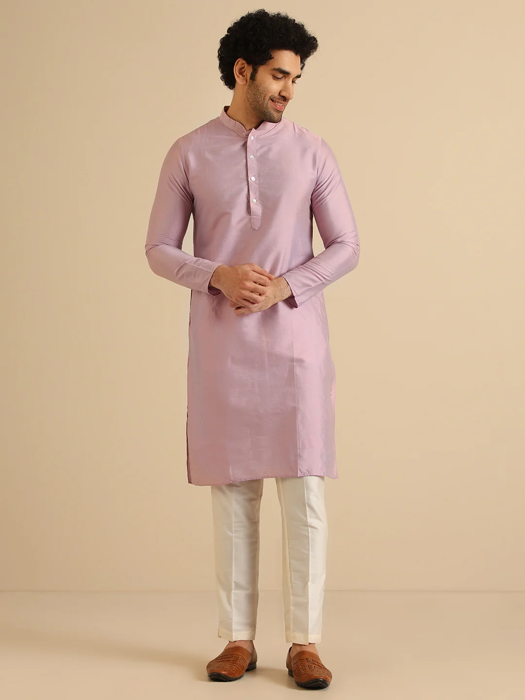 Men Lilac Textured Open Kurta Indowestern Trouser Set - Image 5