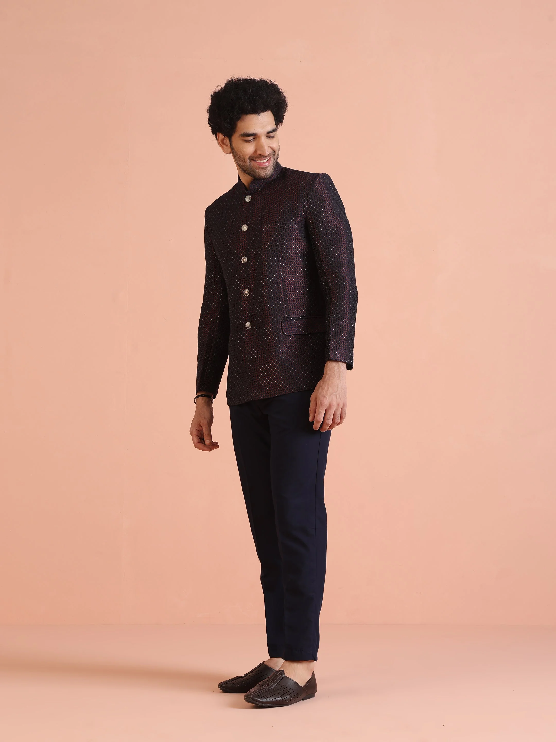Maroon Silk Blend Textured Jodhpuri Bandhgala - Image 11