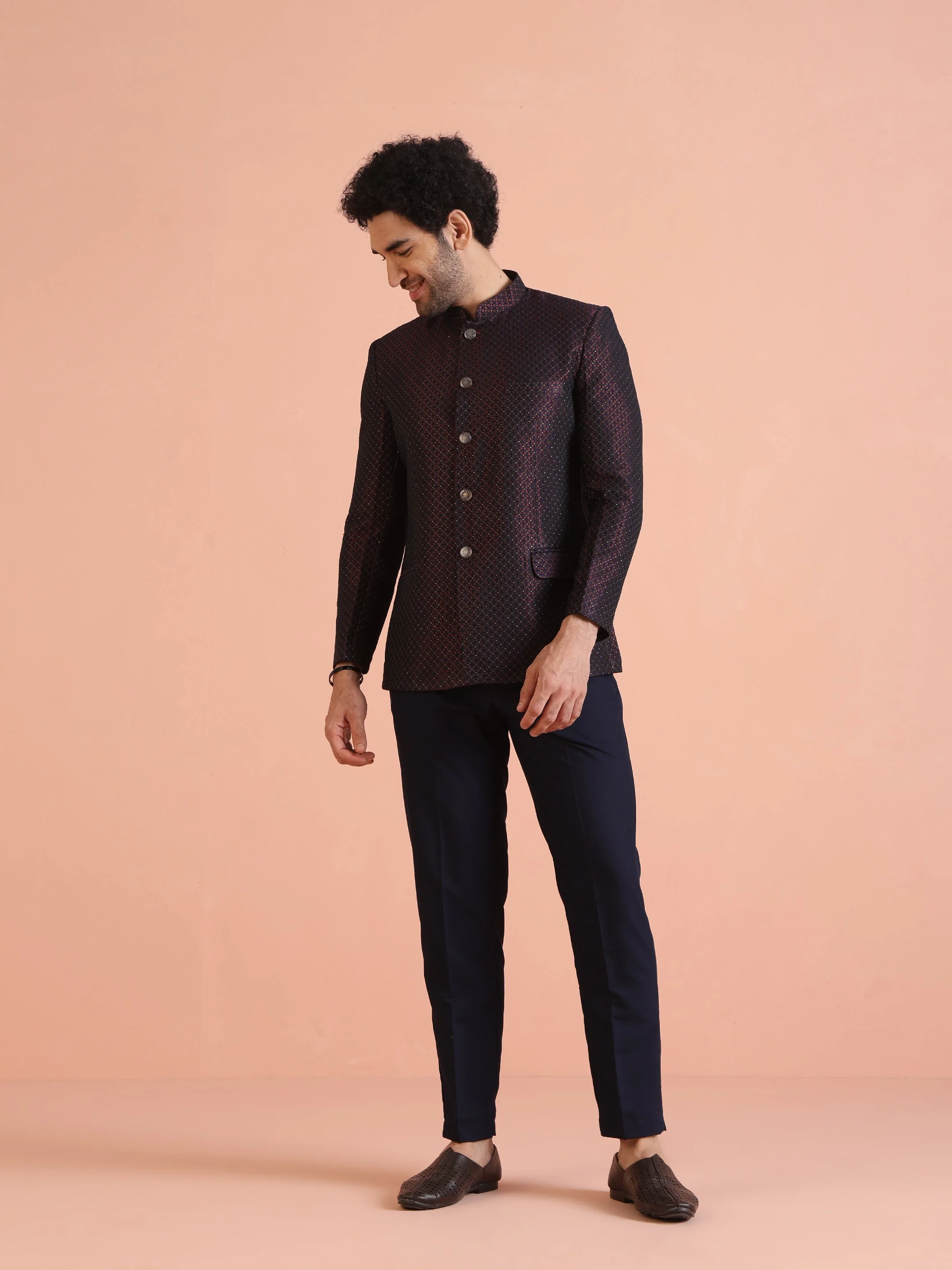 Maroon Silk Blend Textured Jodhpuri Bandhgala - Image 16