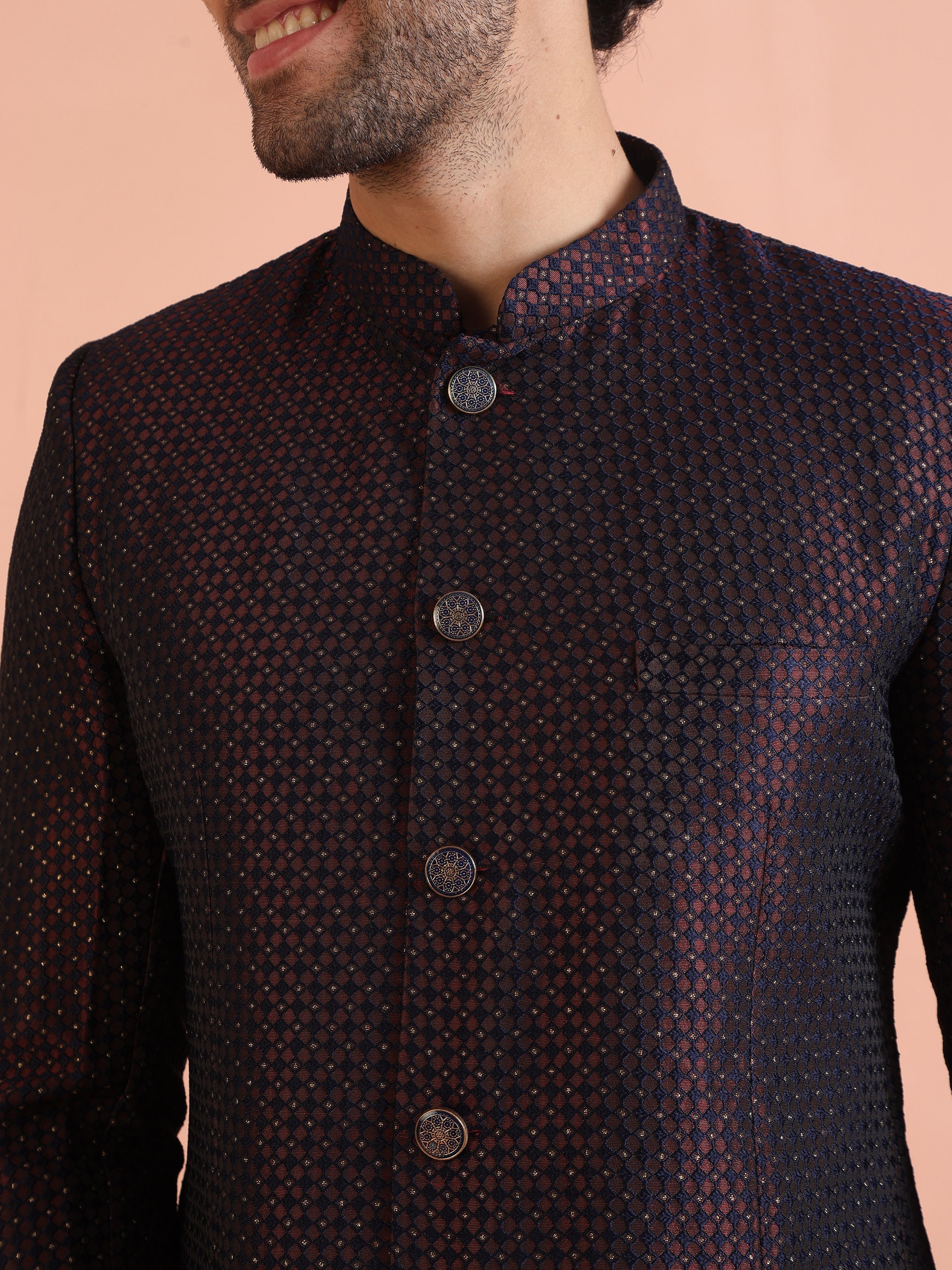 Maroon Silk Blend Textured Jodhpuri Bandhgala - Image 22