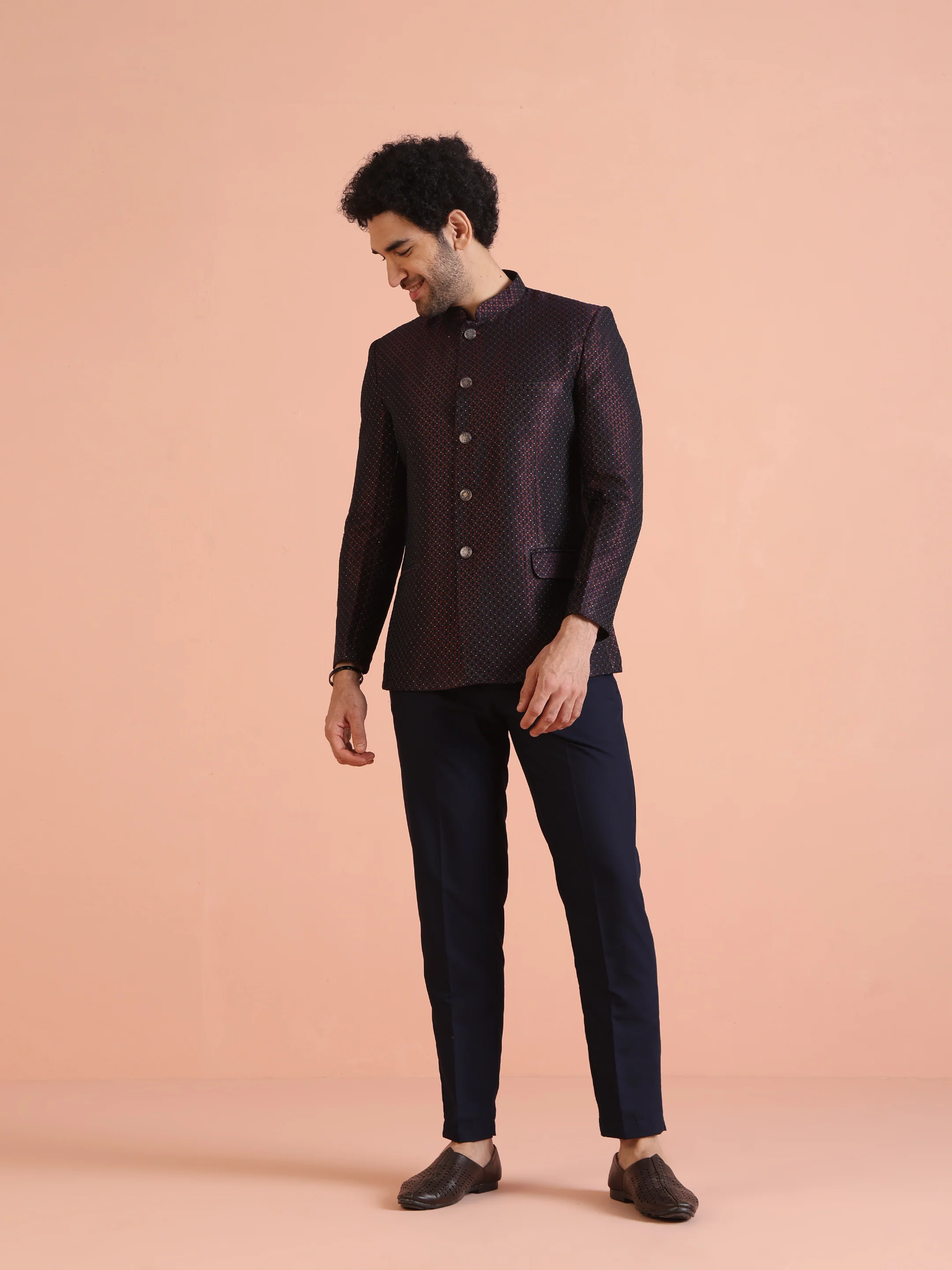 Maroon Silk Blend Textured Jodhpuri Bandhgala - Image 8