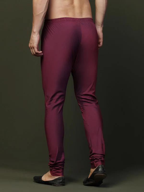 Maroon Silk Blend Solid Churidar - Image 4