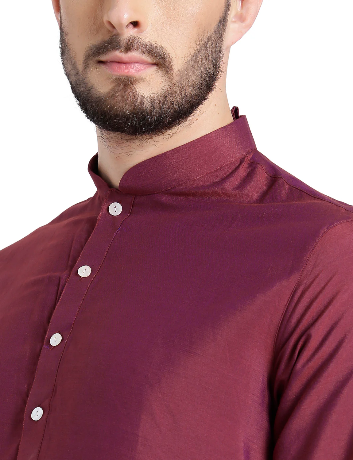 Wine Cotton Silk Solid Kurta Churidar Set - Image 5