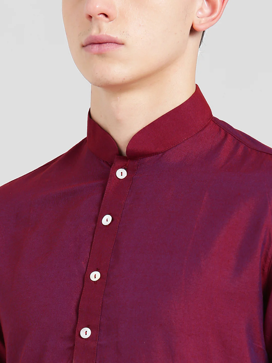Magenta Cotton Silk Solid Kurta Churidar Set - Image 5