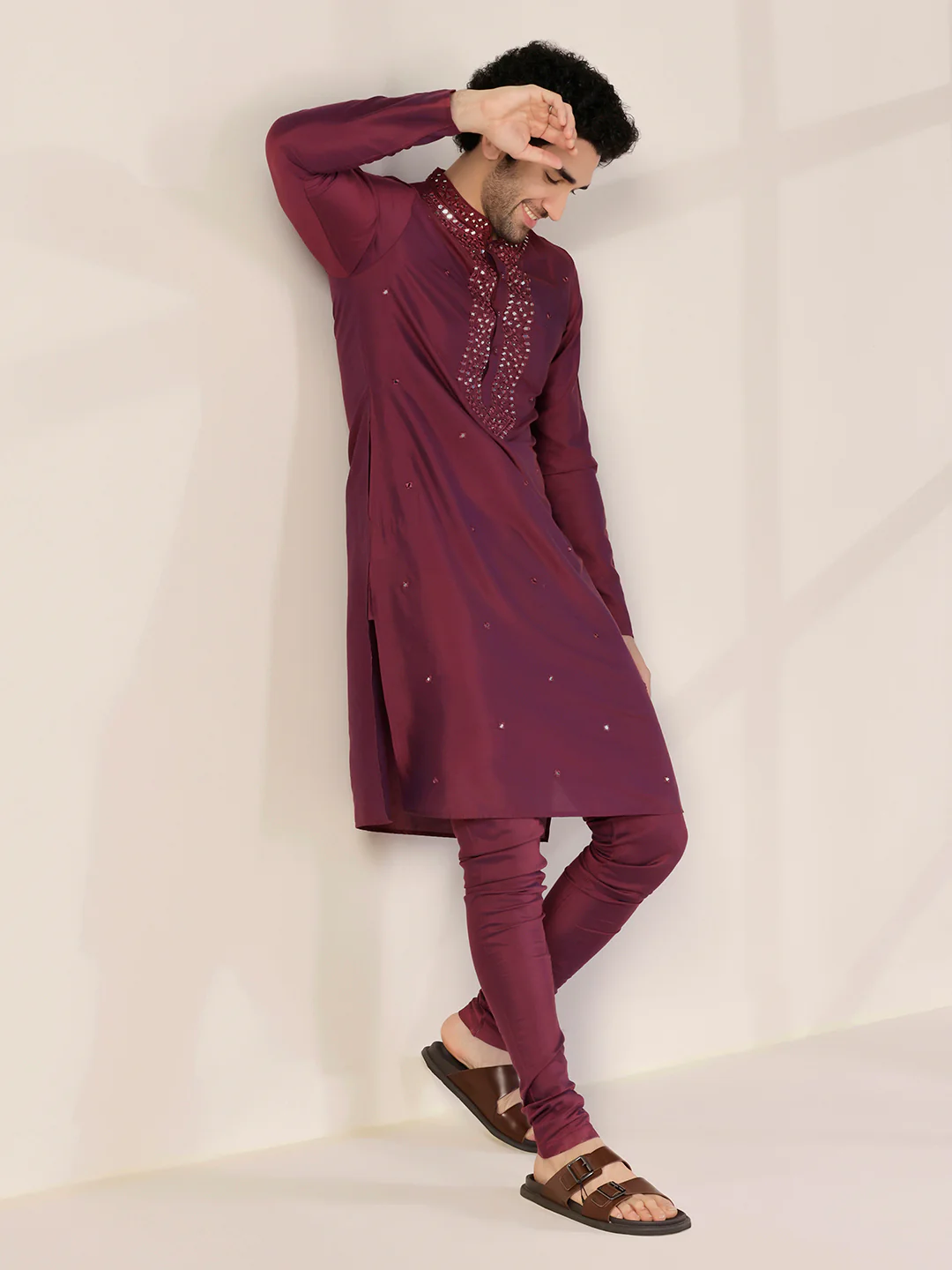 Wine Embroidered Kurta Set - Image 7