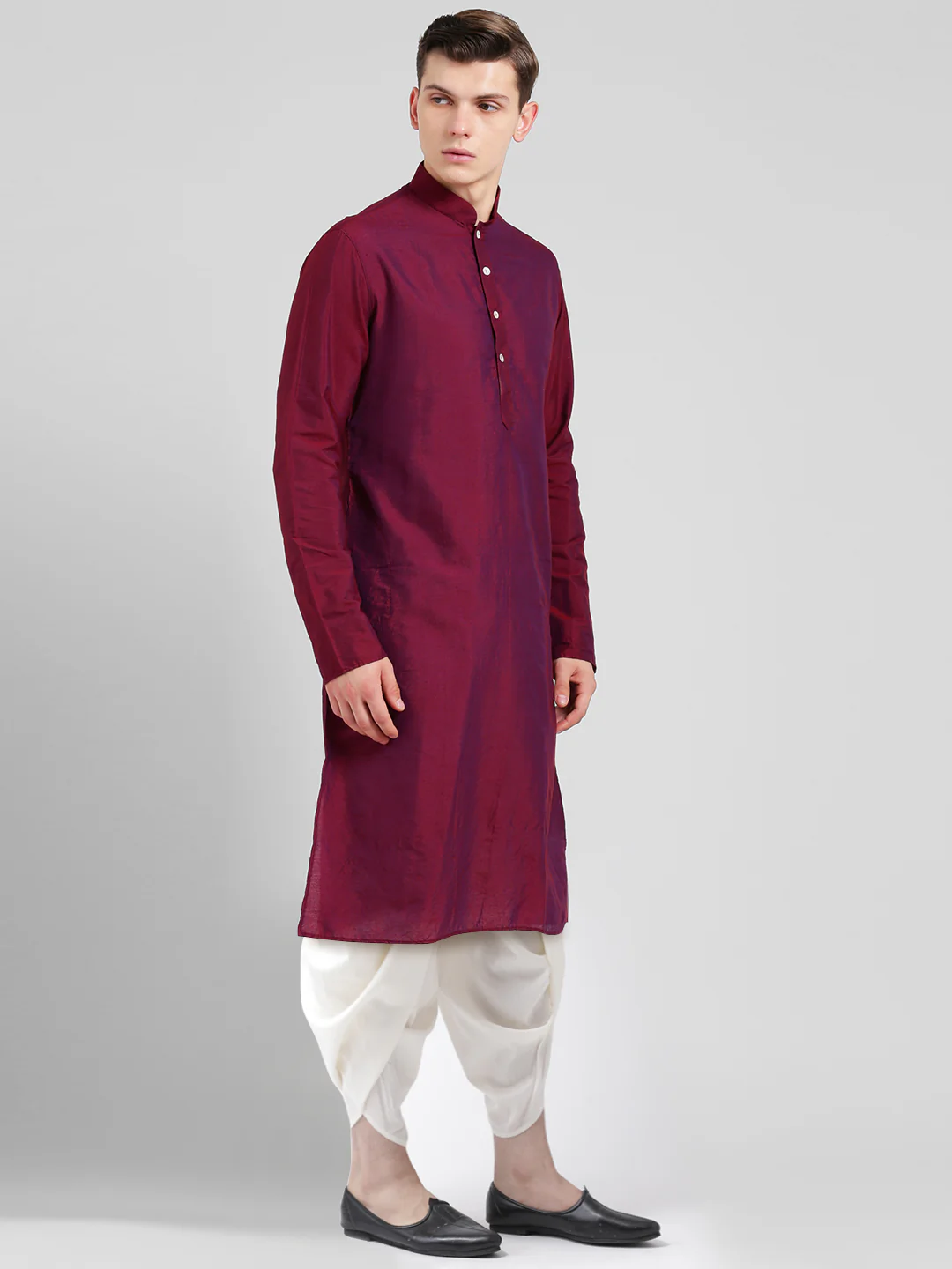 Magenta Cotton Silk Kurta Dhoti Set – Solid Ethnic Outfit – Traditional Festive Wear - Image 2