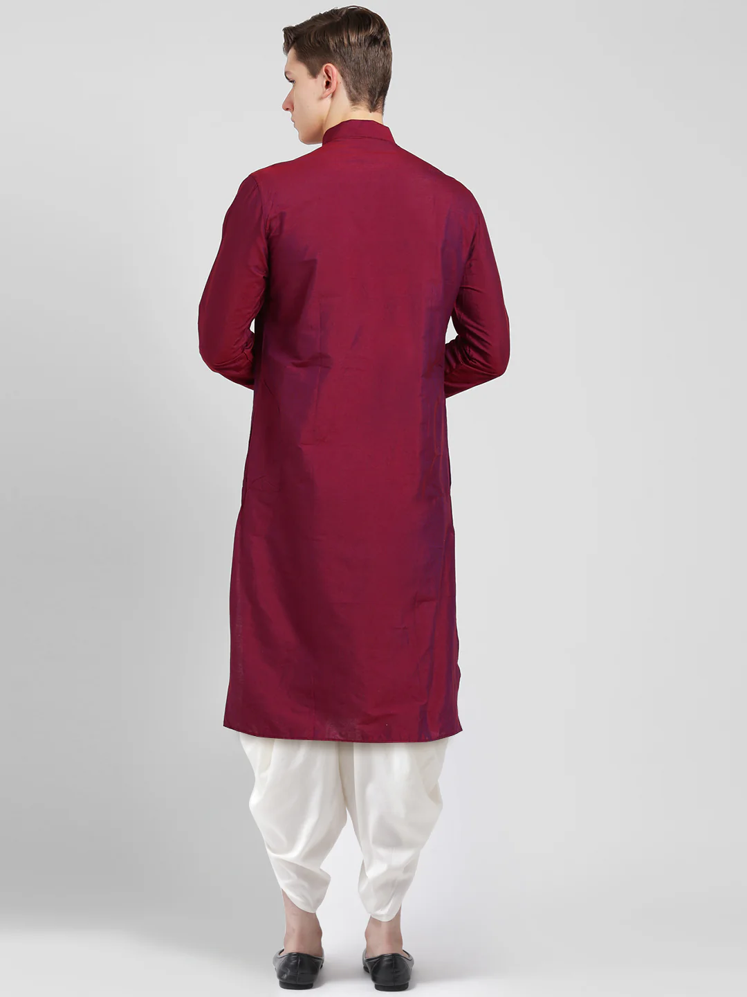 Magenta Cotton Silk Kurta Dhoti Set – Solid Ethnic Outfit – Traditional Festive Wear - Image 4