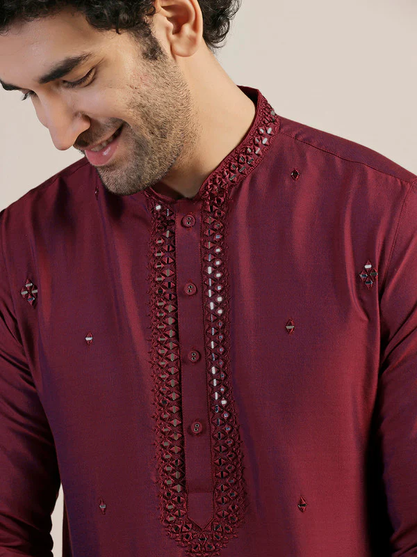 Men Magenta Kurta Dhoti Set - Image 5