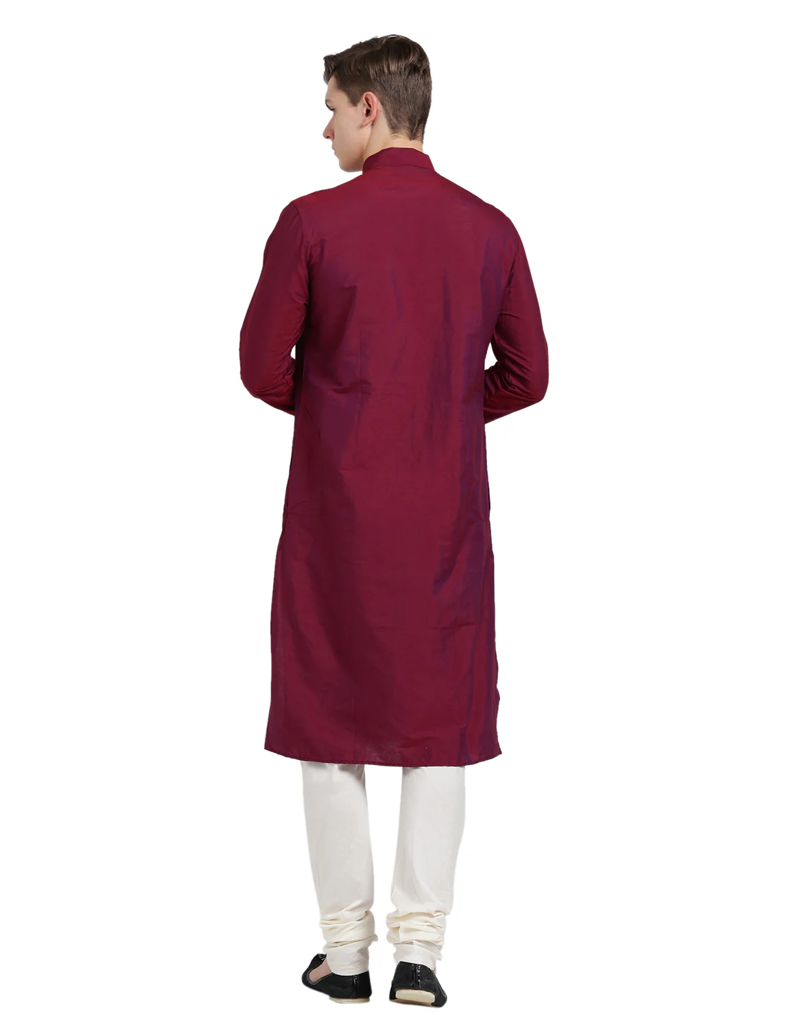 Maroon Cotton Plain Kurta - Image 4