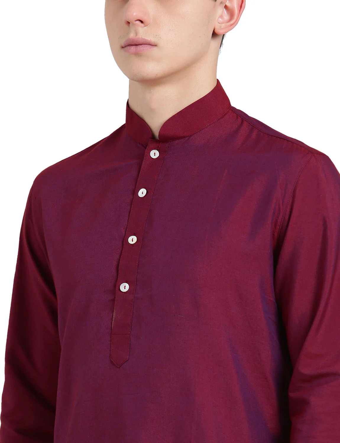 Maroon Cotton Plain Kurta - Image 5