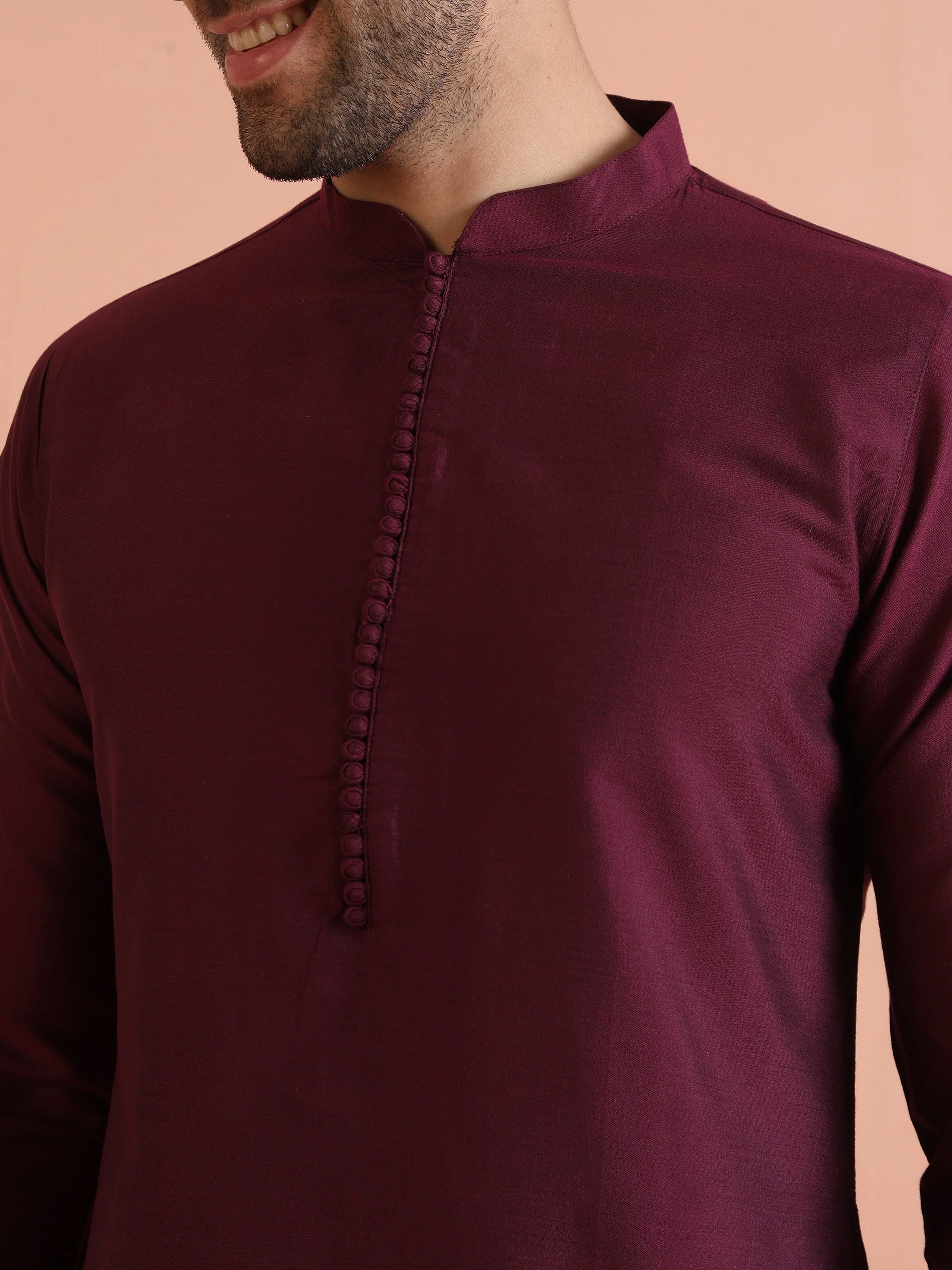 Maroon Solid Silk Blend Kurta for Mens Elegant Festive Ethnic Wear - Image 12