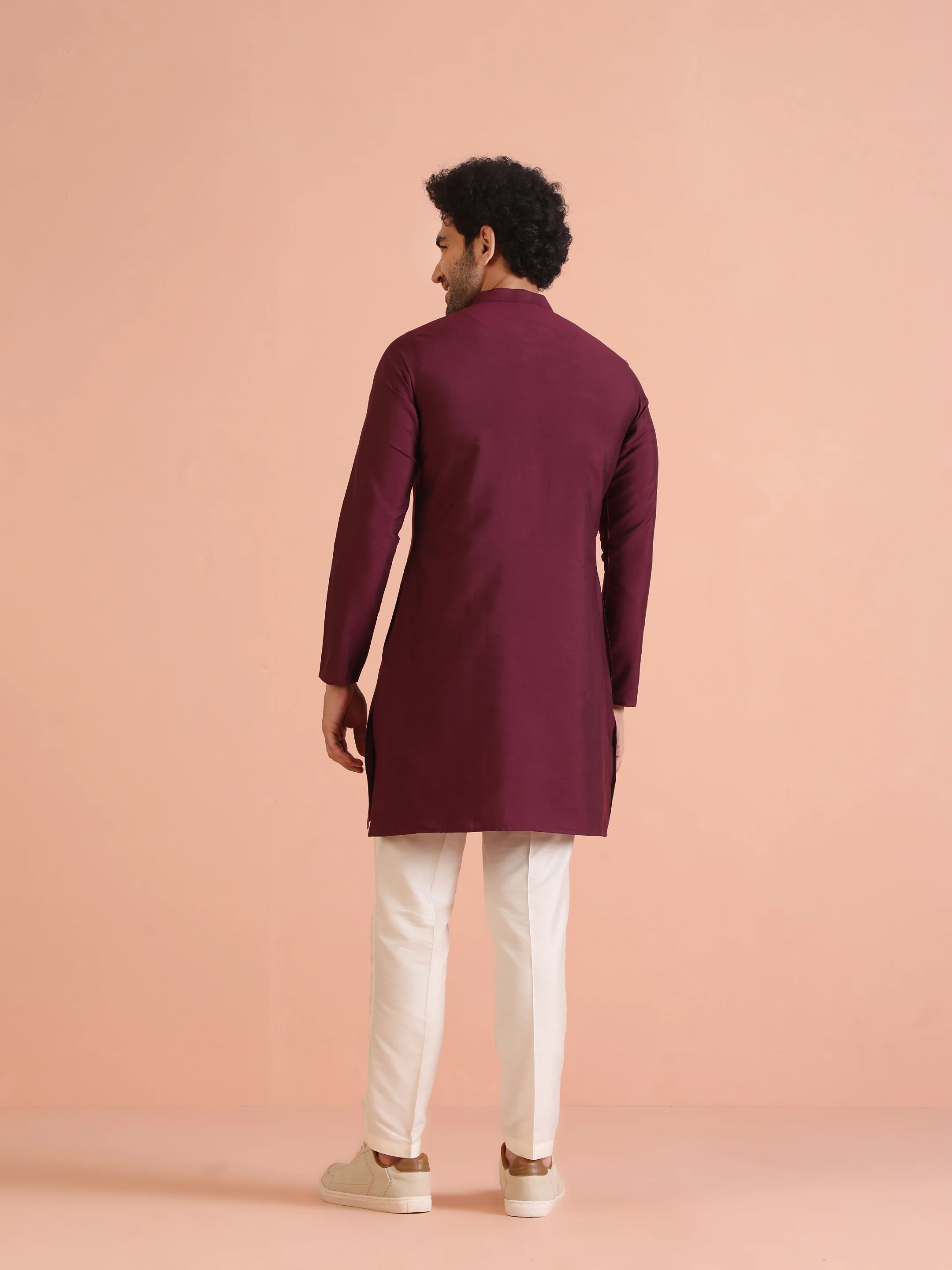Maroon Solid Silk Blend Kurta for Mens Elegant Festive Ethnic Wear - Image 5