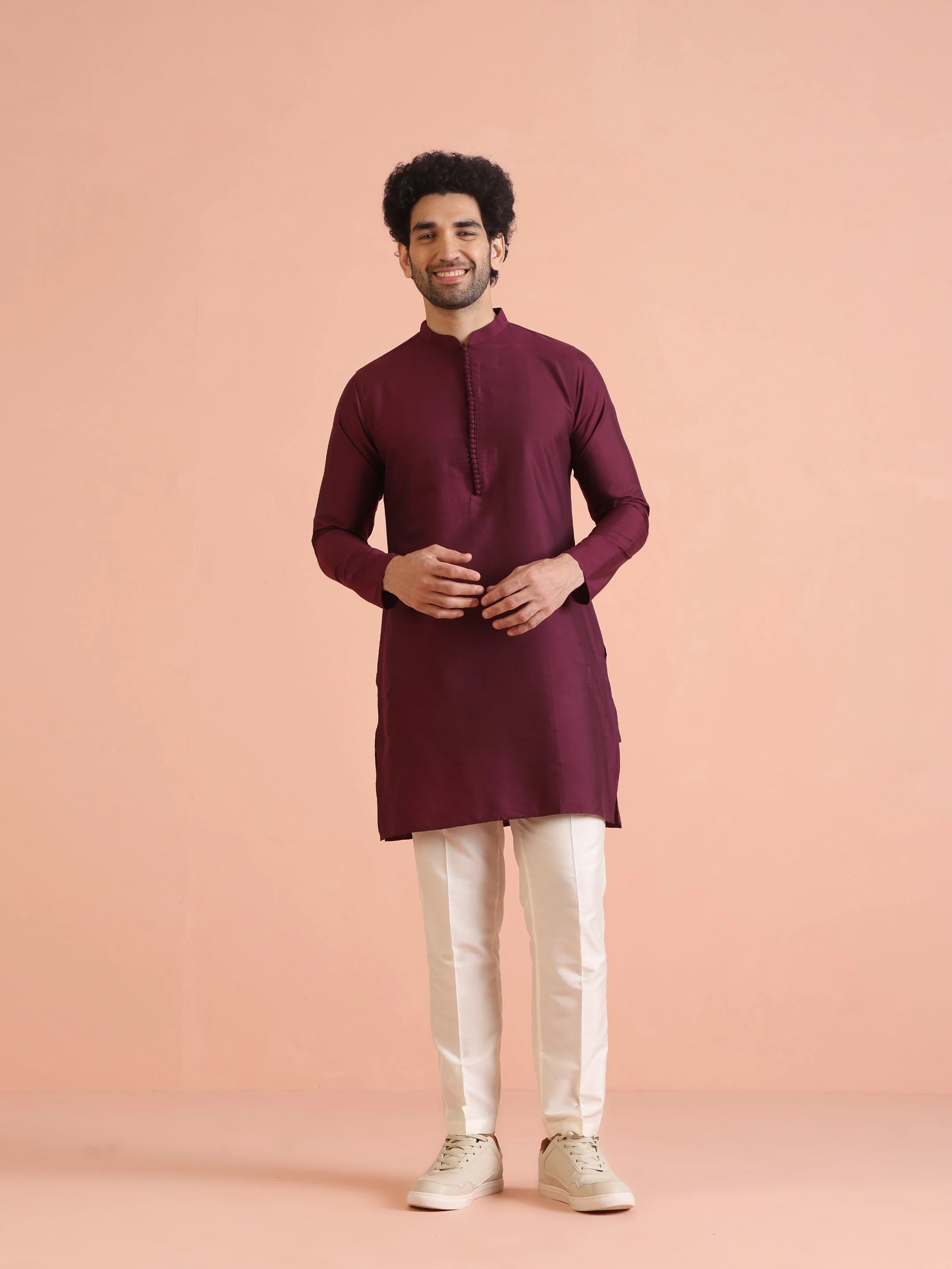 Maroon Solid Silk Blend Kurta for Mens Elegant Festive Ethnic Wear - Image 8