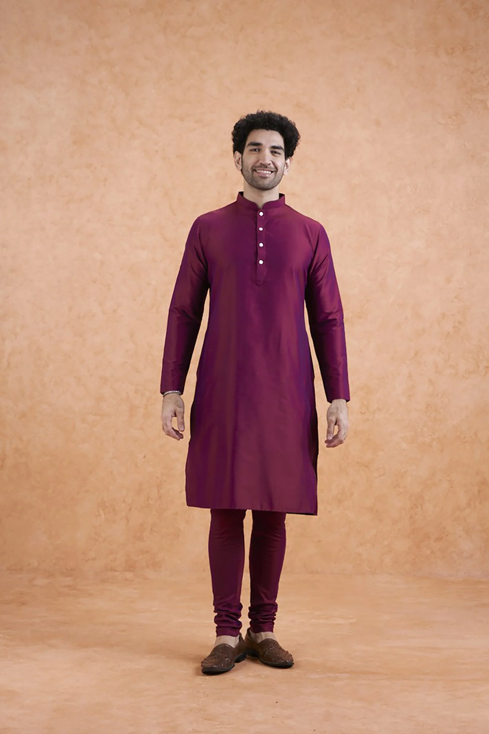 Men Magenta Kurta Sherwani Churidar Set - Image 6