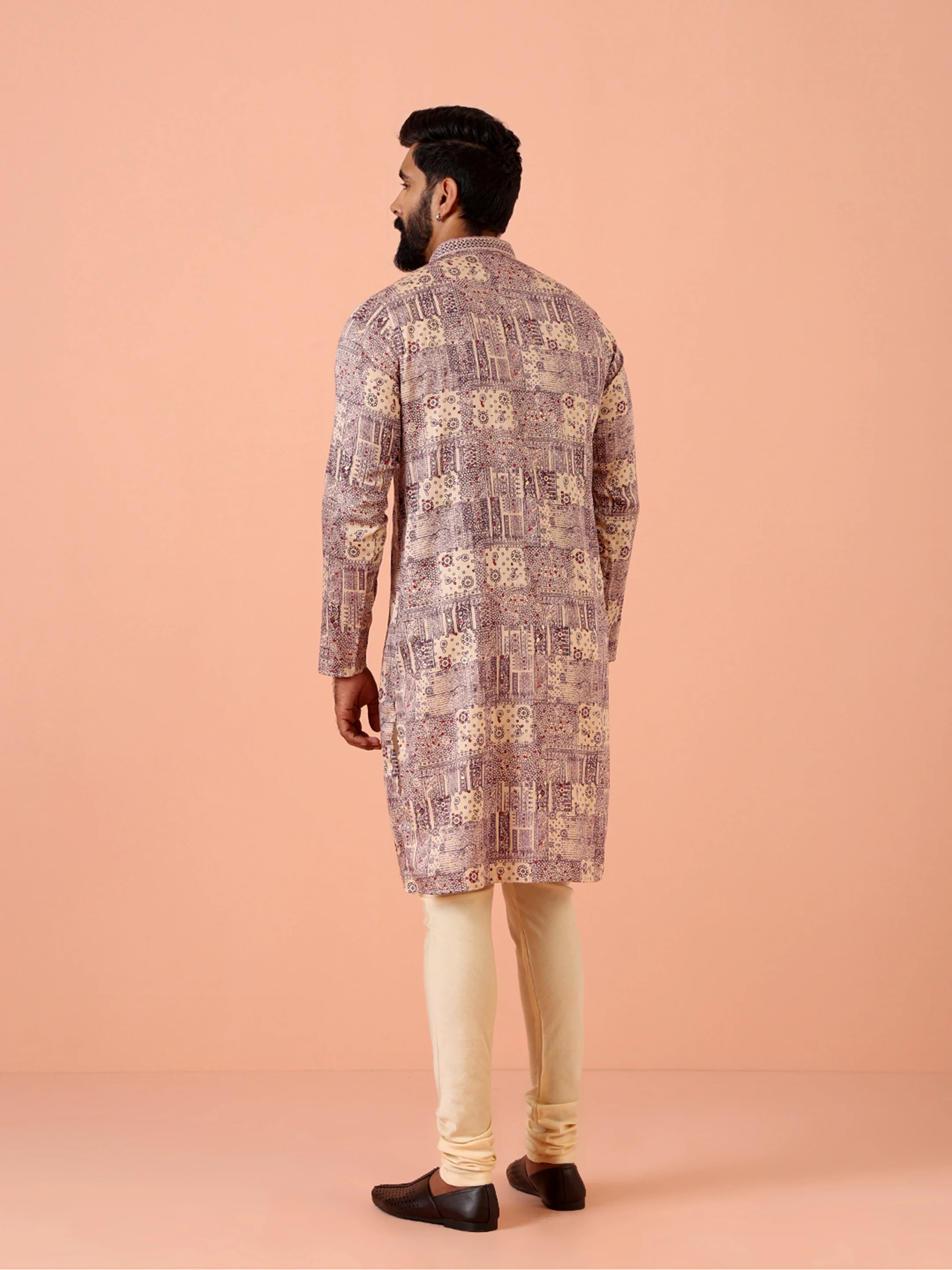 Men Magenta Printed Kurta Churidar Set - Image 4