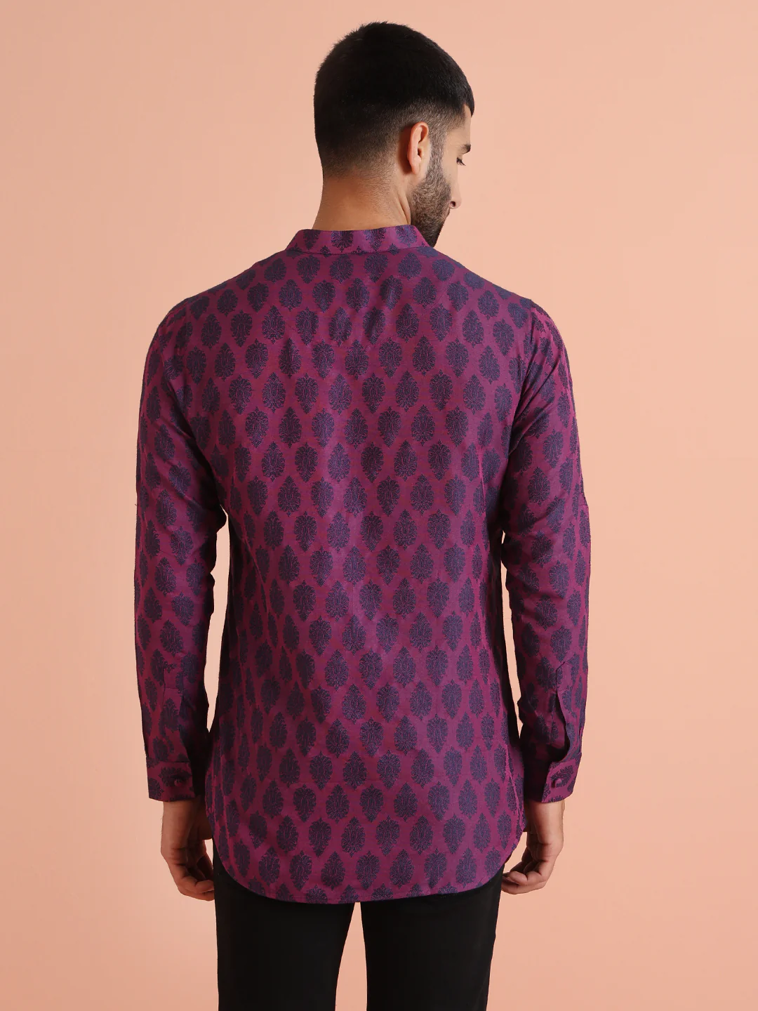 Maroon Silk Blend Printed Short Kurta - Image 5