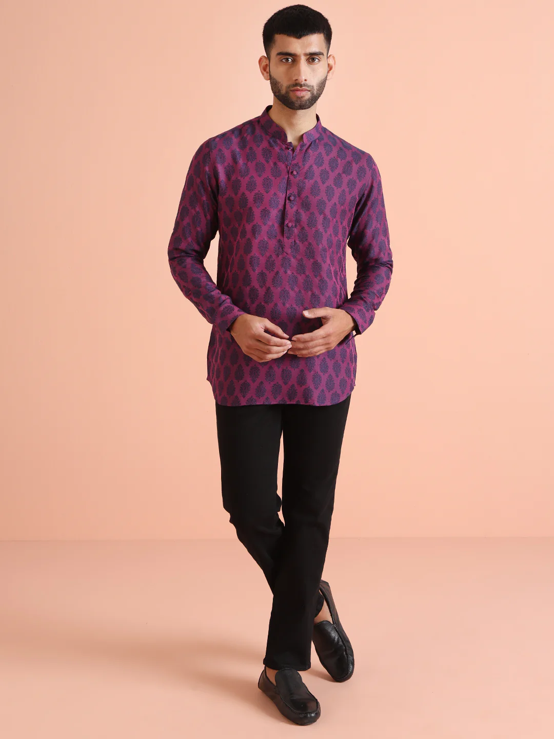 Maroon Silk Blend Printed Short Kurta - Image 7