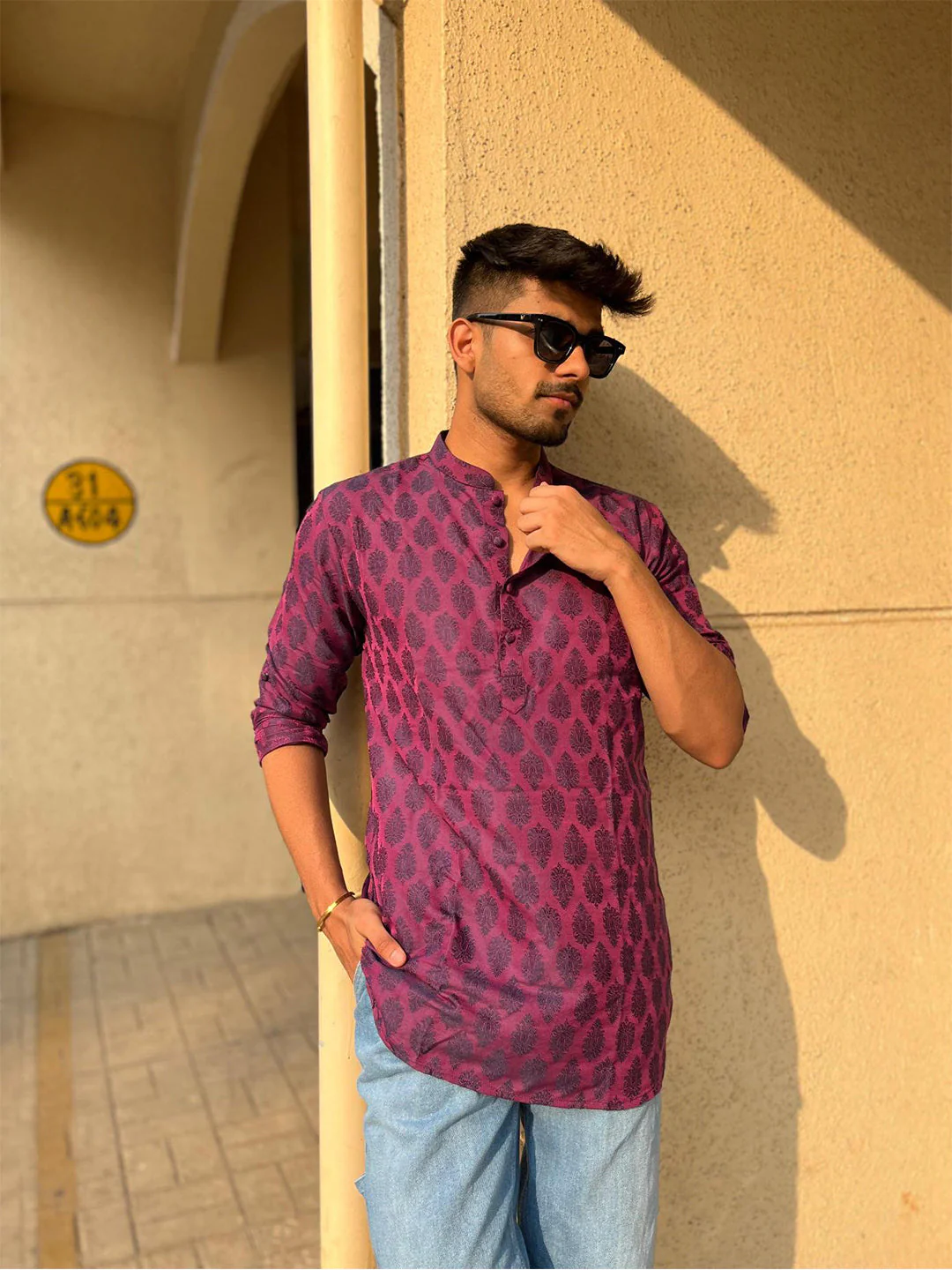 Maroon Silk Blend Printed Short Kurta - Image 8