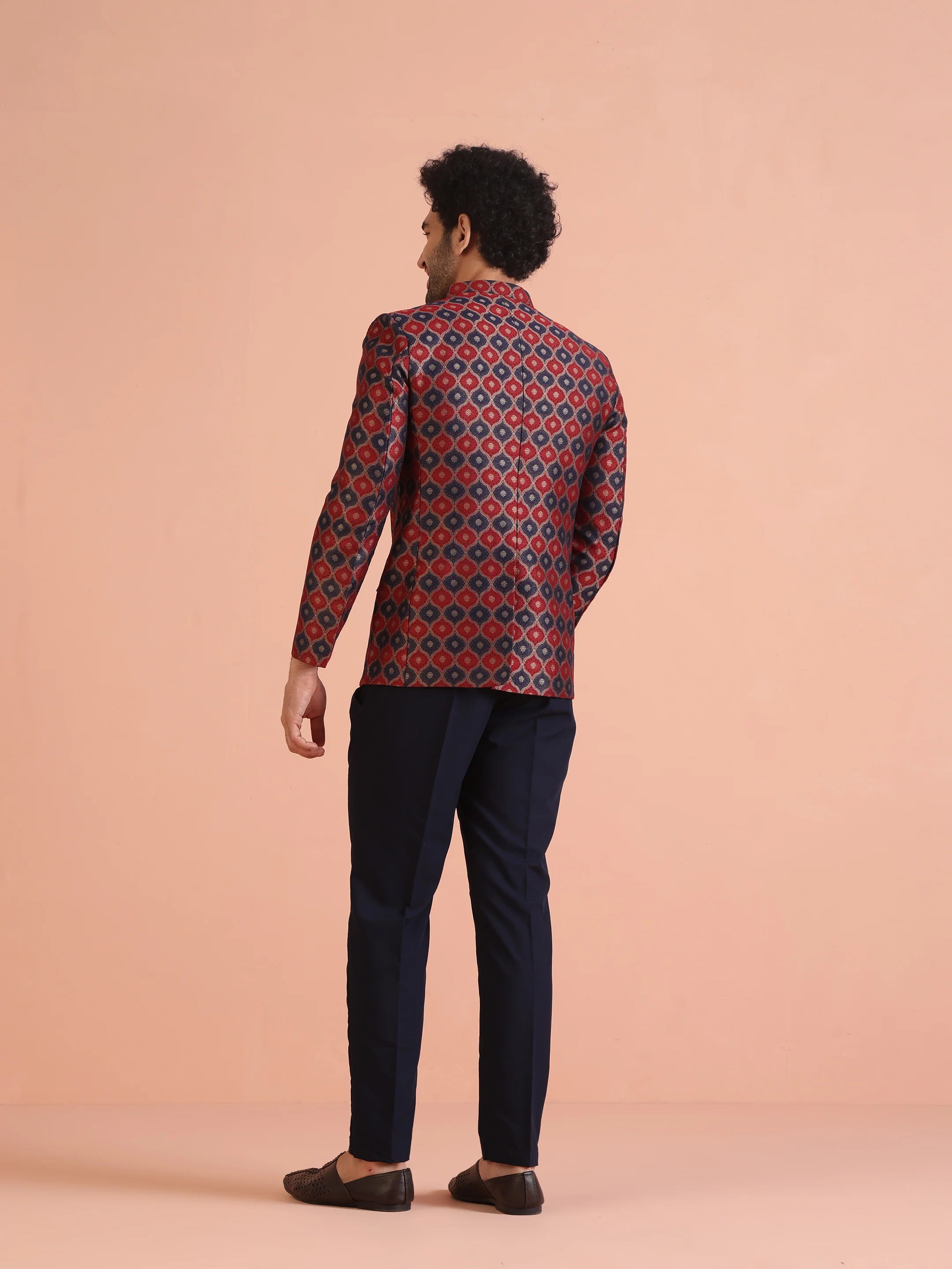 Red & Navy Silk Blend Jodhpuri Bandhgala - Image 5