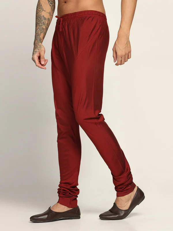 Maroon Art Silk Solid Churidar Bottomwear - Image 3