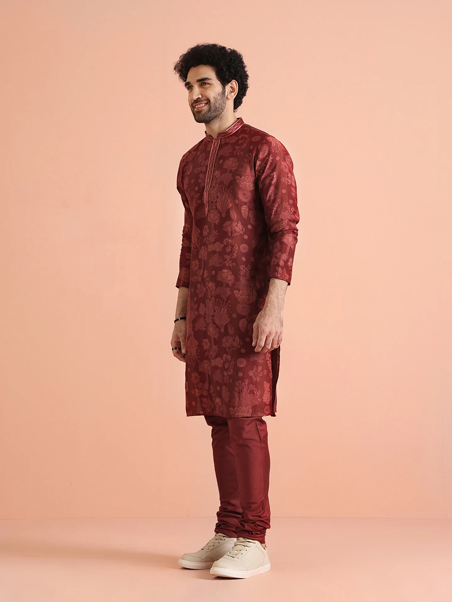 Maroon Printed Kurta with Maroon Churidar - Image 5