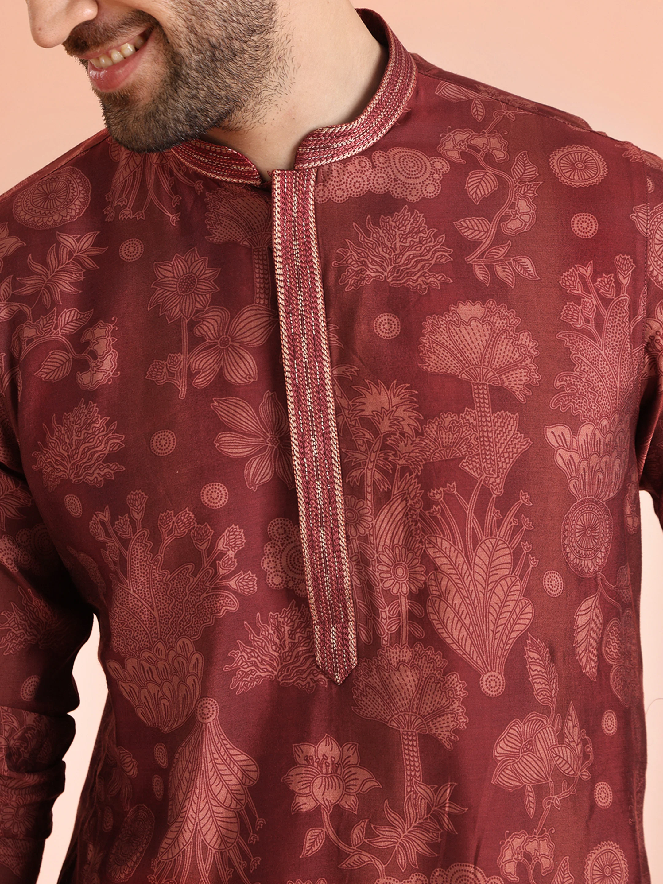 Maroon Printed Kurta with Maroon Churidar - Image 7
